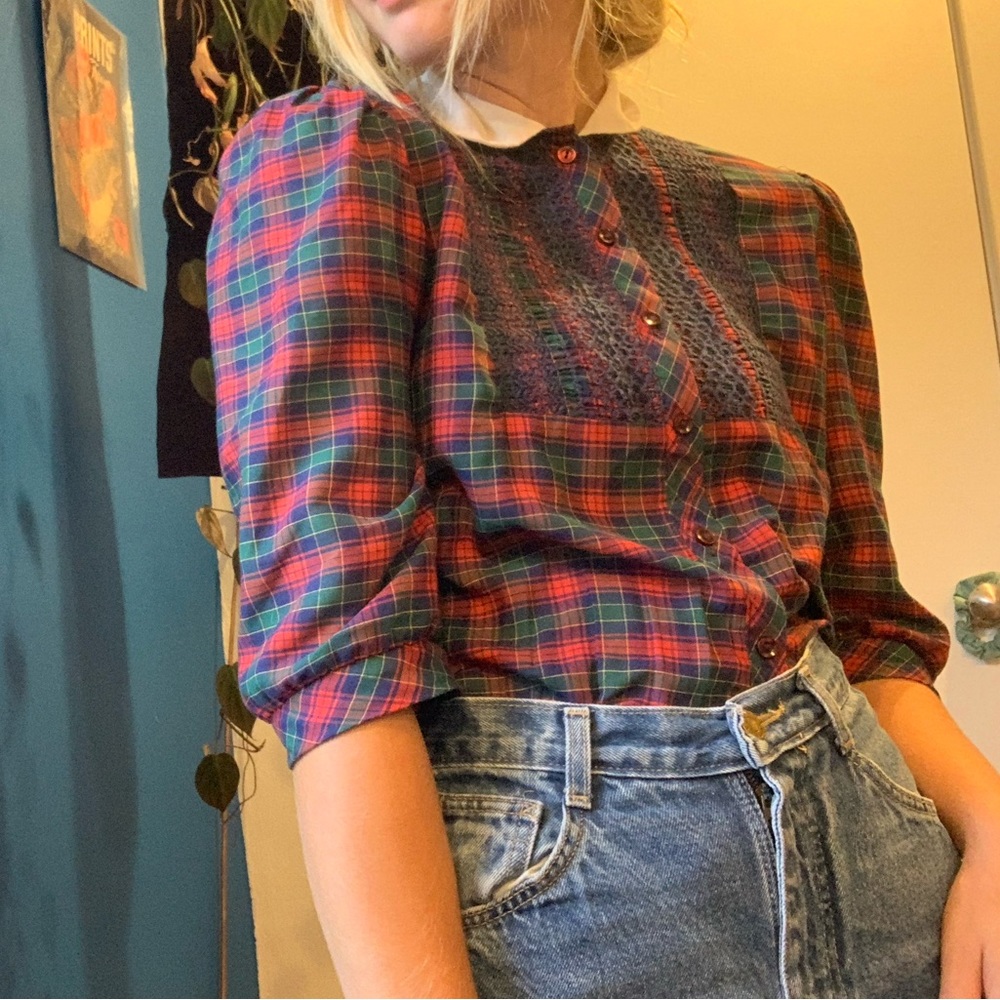 Vintage plaid button down blouse